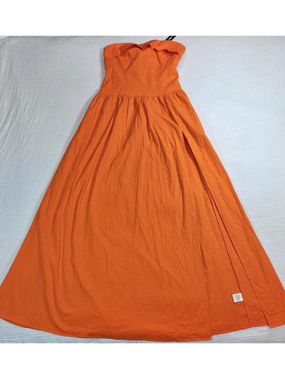 New Large Fashion Nova Orange Strapless Maxi Dress Side Slit, 2 Side Pockets